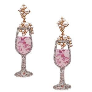 Champagne Glass with Pearl Bead & Rhinestone Earring